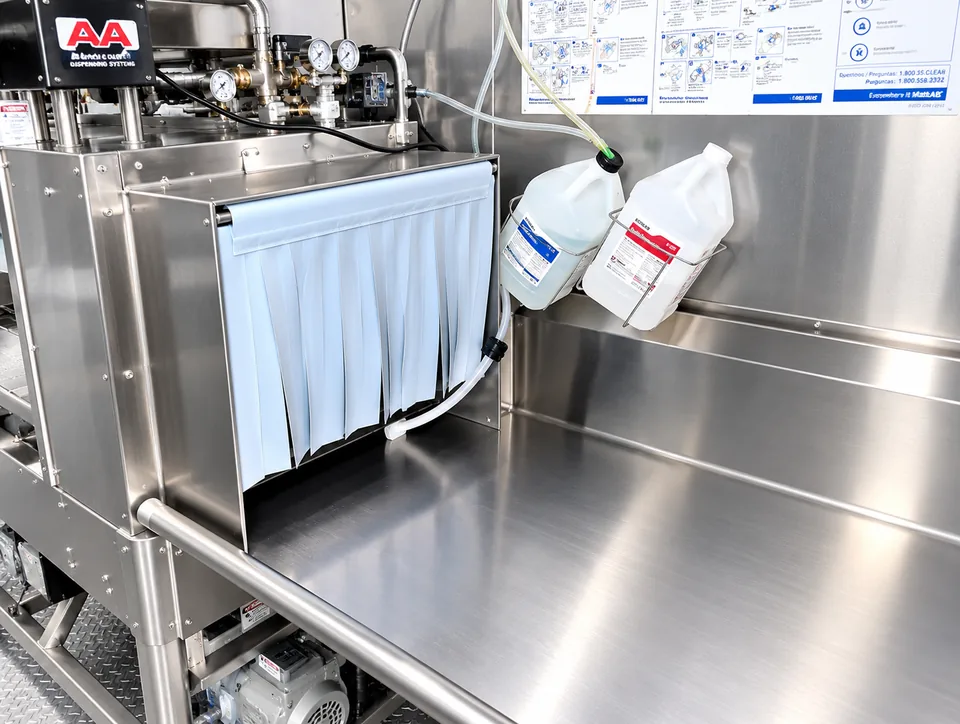 38 ft high-temperature conveyor dishwashing trailer interior equipment detail 2 for Illinois rental planning