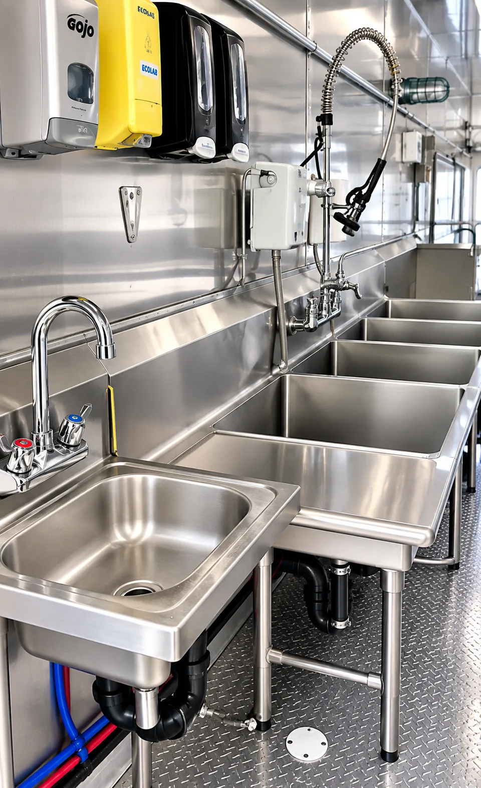 38 ft low-temperature dishwashing trailer interior equipment detail 1 for Oklahoma rental planning
