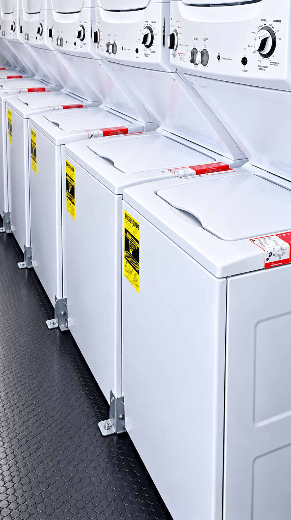 Commercial washing machines inside a laundry trailer