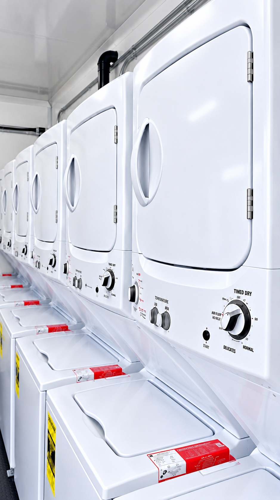 Interior work aisle of a temporary laundry trailer