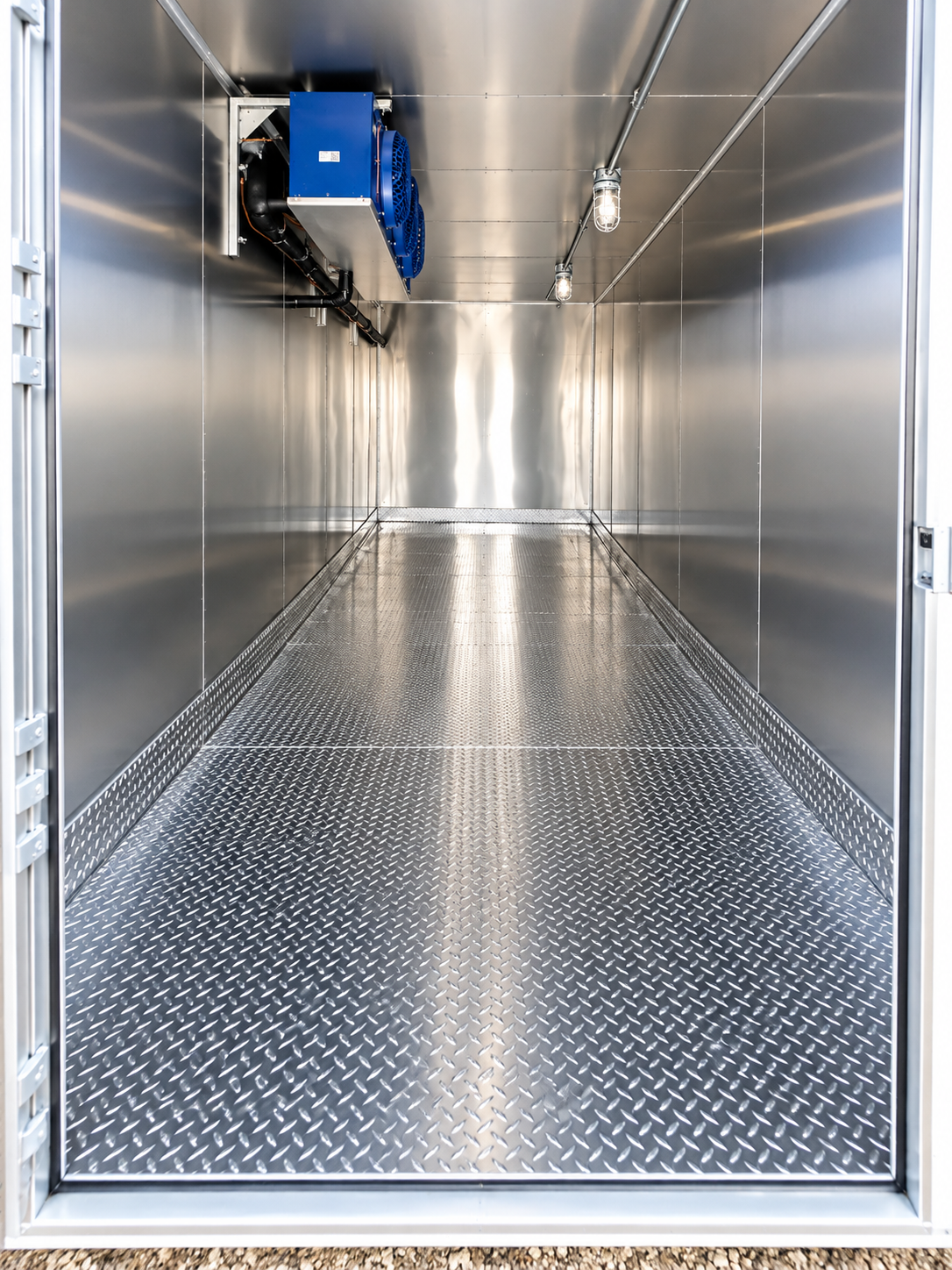 Stainless interior of a refrigerated trailer